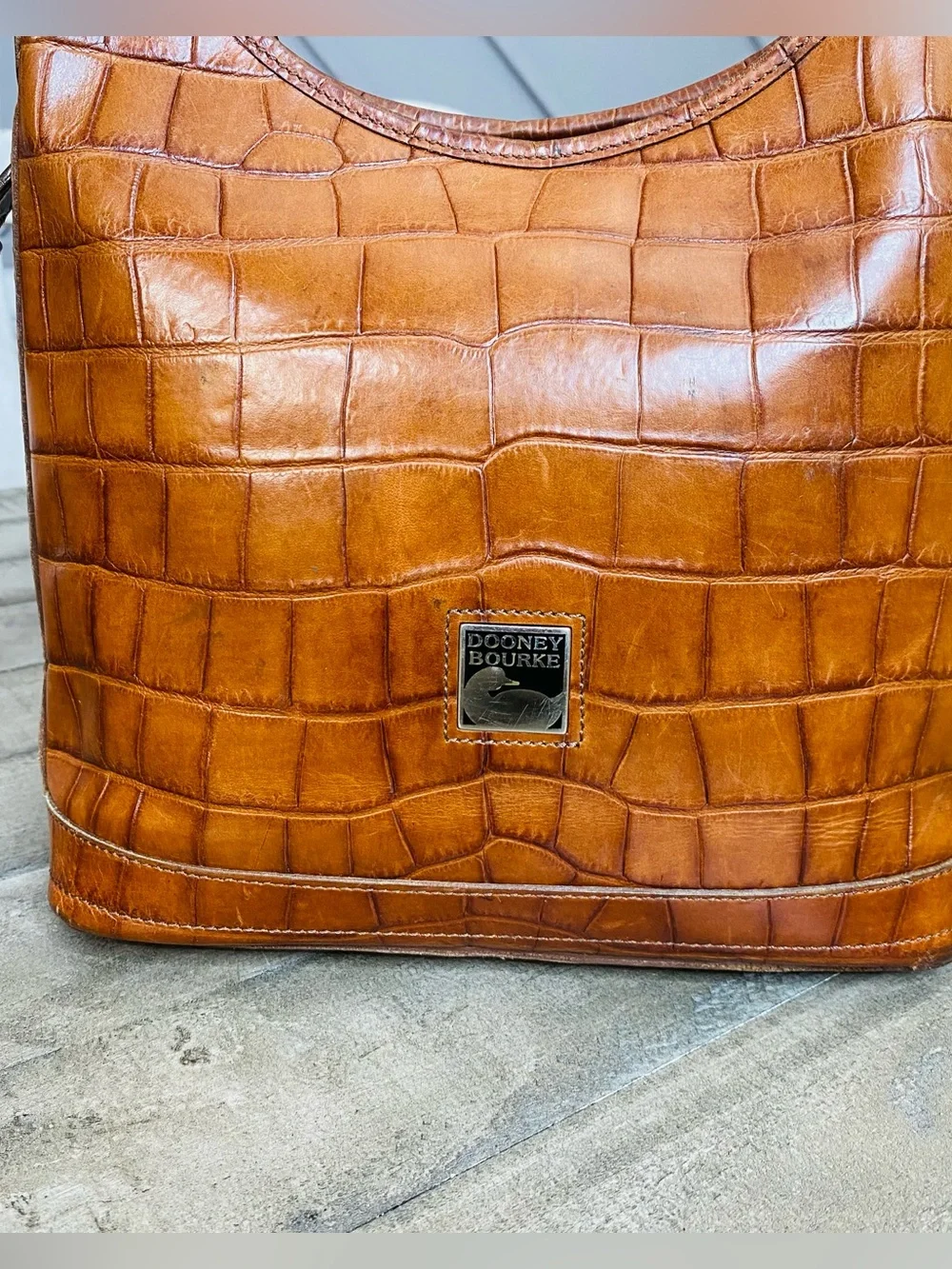 Vintage Dooney & Bourke Bayou Collection Brown Croc-Embossed Leather Hobo Bag